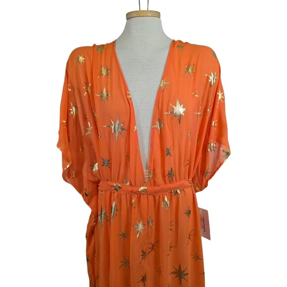 Swimsuits For All Womens 22/24  Orange Gold Foil Chiffon Maxi Cover Up Dress NWT - Picture 3 of 10